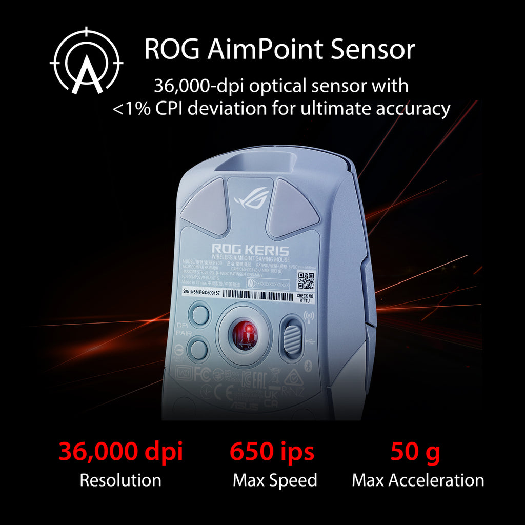 ASUS ROG Keris Souris Gaming Sans Fil Aimpoint - 36000 DPI, 5 Boutons - Blanc