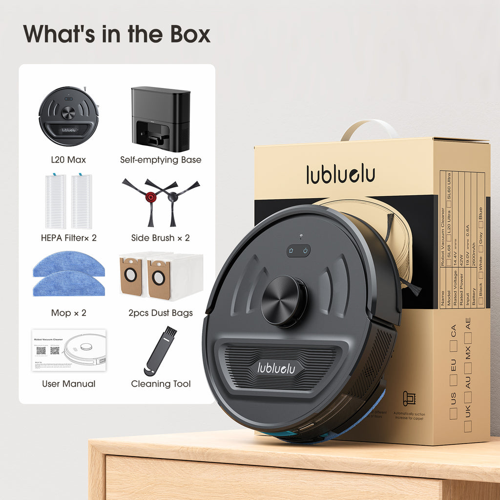 Lubluelu L20 MAX Robot aspirateur-laveur 3-en-1 avec station d’auto-vidage, Aspiration 4000 Pa, Navigation laser avec mémorisation de 5 cartes, Silencieux 55 dB