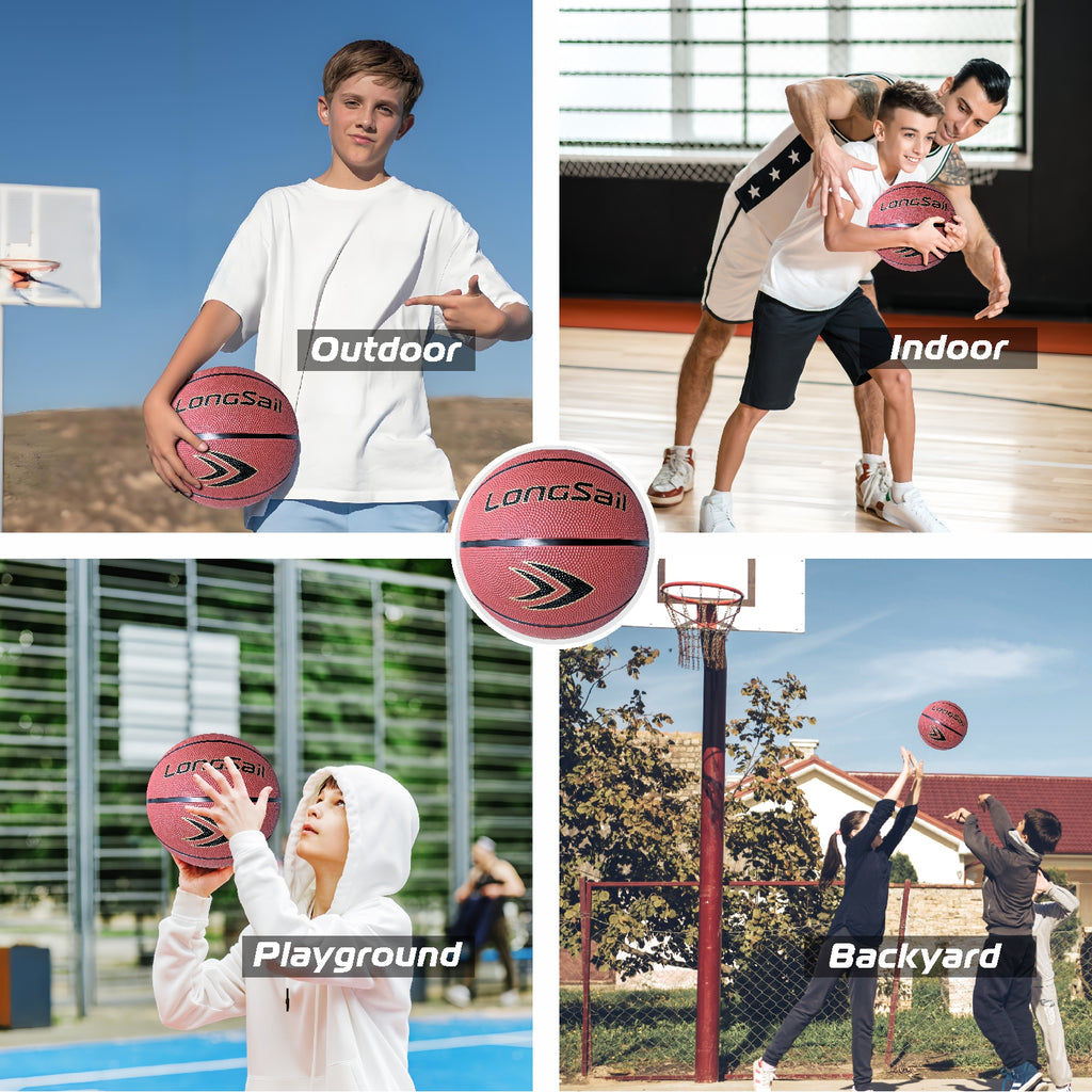 LONGSAIL Ballon de basket-ball en caoutchouc de haute qualité 27,5 po Taille n° 5 Brun rougeâtre