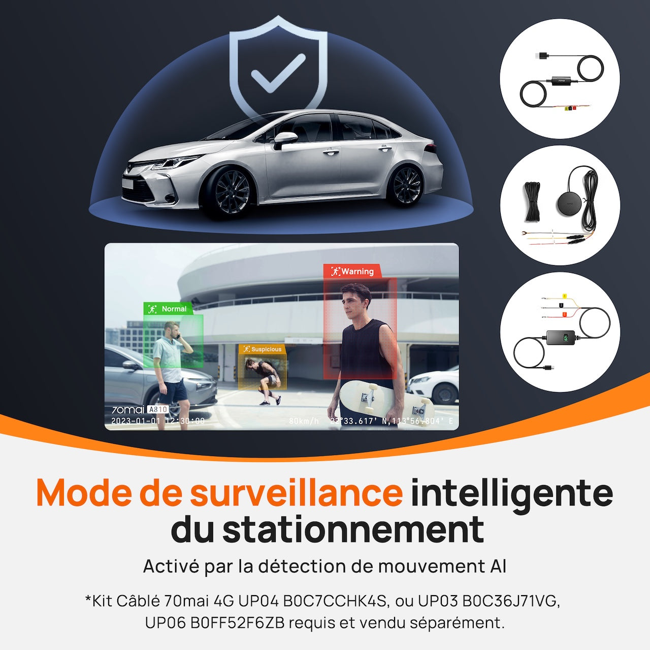 Dashcam 4K Avant et Arrière 70mai A810-2, Dashcam UHD 4K Réelle avec Sony STARVIS 2, Vision Nocturne HDR, Détection de Mouvement par IA, GPS Intégré, Support 4G LTE, ADAS