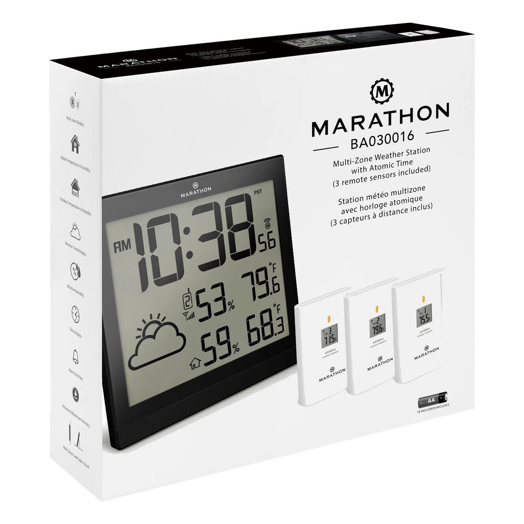 Marathon Paris Station météo intérieure sans fil avec capteur extérieur - Prévisions météo - Température et humidité intérieures et extérieures - Affichage min-max - Horloge radiopilotée