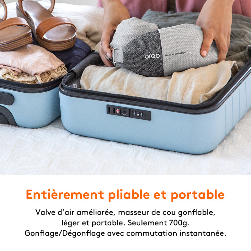 breo iNeck Air 2 Coussin de massage, appareil de massage cervical shiatsu en forme de U avec fonction chauffante et relaxation des tissus profonds pour avion, voiture, voyage, bureau, maison