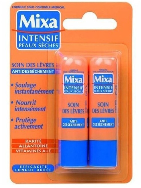 Mixa Soin des lèvres intensif anti-sécheresse pour peau sèche, 9,4 ml (Lot de 2)