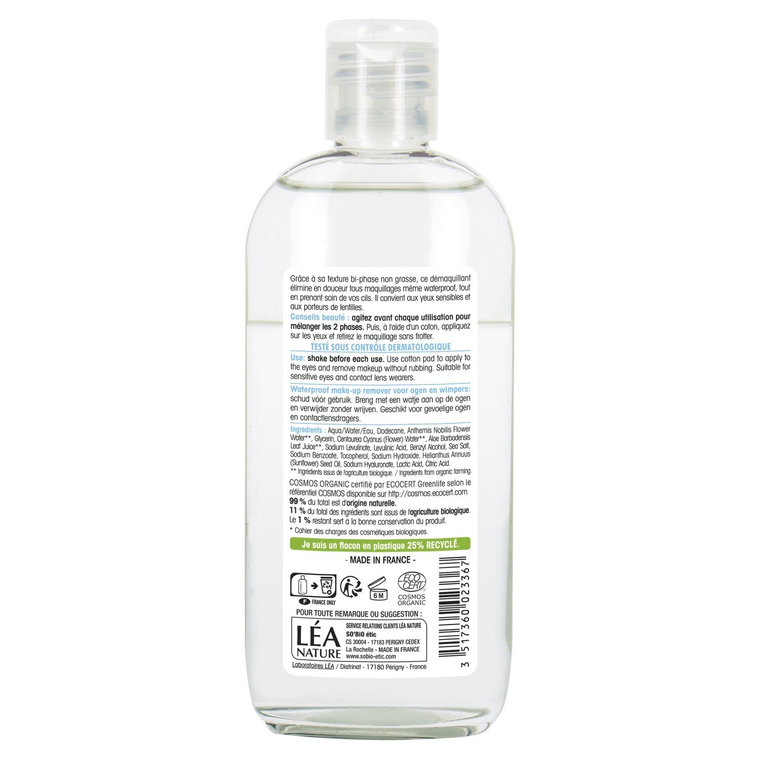 SO'BIO ETIC Démaquillant Yeux Sensibles Waterproof Aloe Vera et Bleuet Bio 100ML