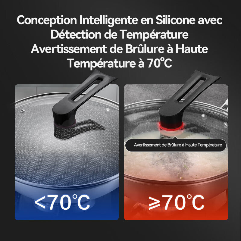 Ochama Wok Antiadhésif -30 cm, Revêtement Nid d'Abeille, Design Anti-éclaboussures, Compatible Gaz, Induction et Vitrocéramique, Couvercle Inclus