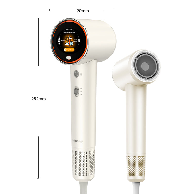 Uniorange H6 Sèche-cheveux à haute vitesse avec technologie plasma, écran LCD HD, 5 modes intelligents, 1600 W de puissance et 1 milliard d'ions plasma