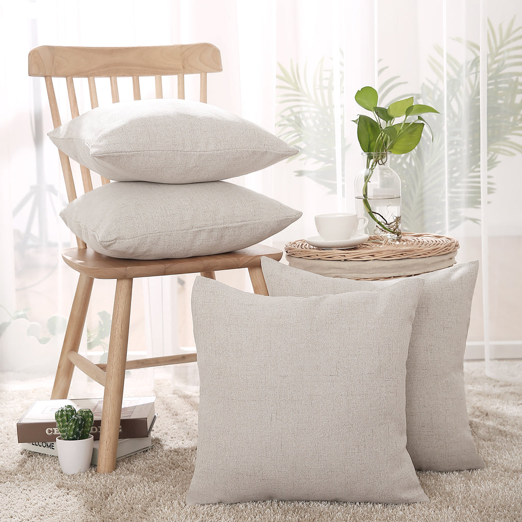 Deconovo Housse de coussin en lumière de lin, coloris crème, 45 x 45 cm, 1 pièce
