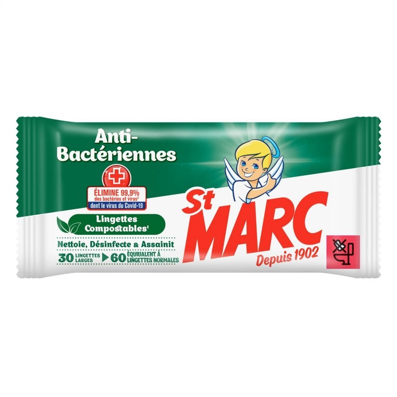 St Marc Lingettes Antibactériennes Multi-Usages, Lot de 30