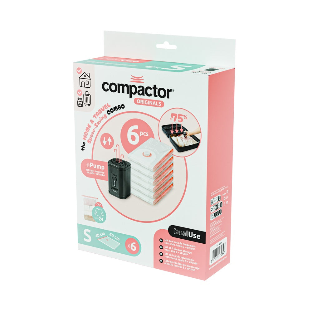 Compactor Ensemble de 6 sacs de mise sous vide format voyage + pompe à vide électrique