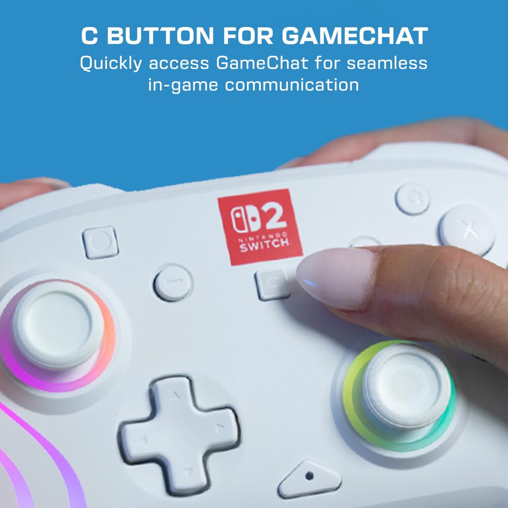 Turtle Beach Afterglow Wave Manette sans Fil (Bluetooth) RGB - Joysticks TMR, 8 Zones RGB, Batterie 20h, Bouton C pour GameChat, 2 Boutons Programmables - Nintendo Switch 2, Switch