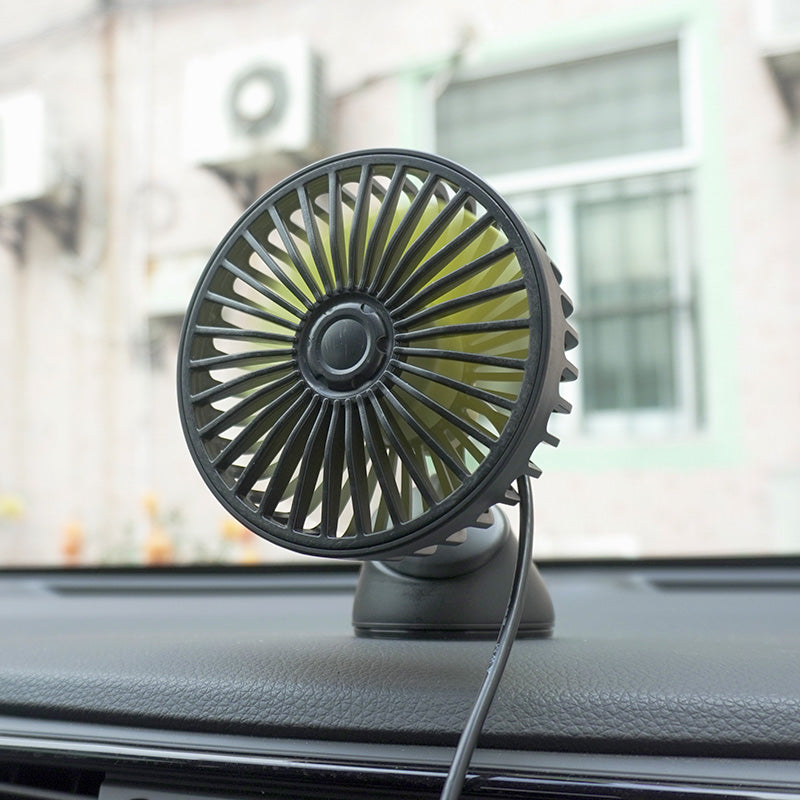 Ventilateur de voiture Hello leiboo rotatif à 360° avec ventouse puissante, alimenté par USB, 5 pales, 3 vitesses réglables, fixation sur tableau de bord ou pare-brise