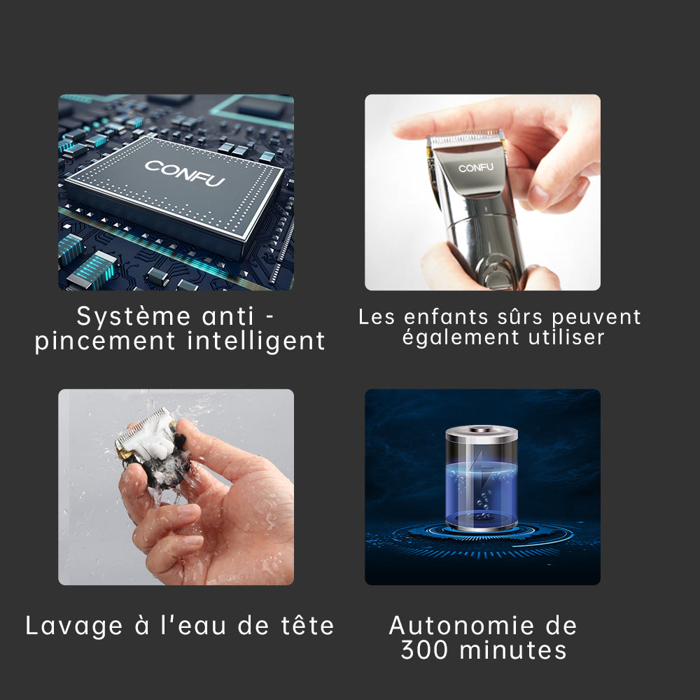 CONFU T90 Tondeuse à cheveux électrique adultes et enfants, ensemble d'outils de coiffure pour usage autonome à domicile et en salon de coiffure