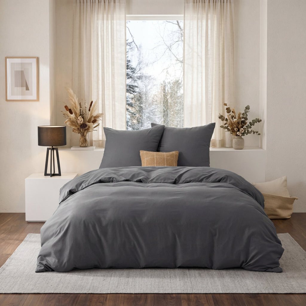 Parure de lit en microfibre avec housse de couette 80 x 80 cm et taie d'oreiller 200 x 200 cm, 90 % polyester, Anthracite