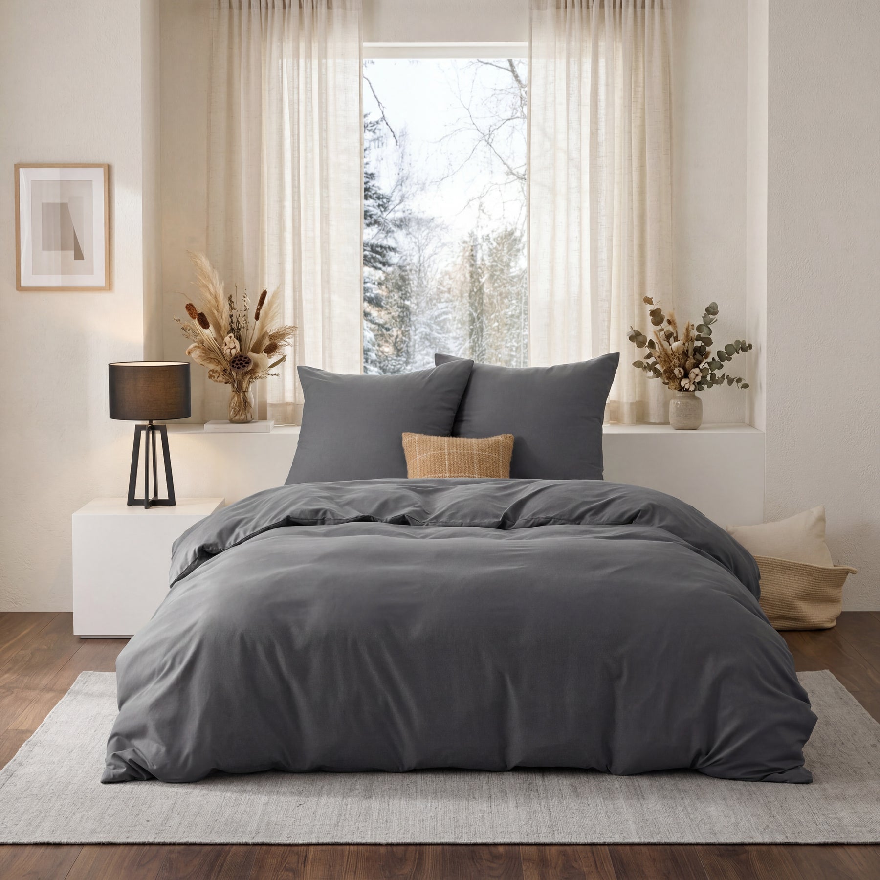 Parure de lit en microfibre avec housse de couette 80 x 80 cm et taie d'oreiller 200 x 200 cm, 90 % polyester, Anthracite