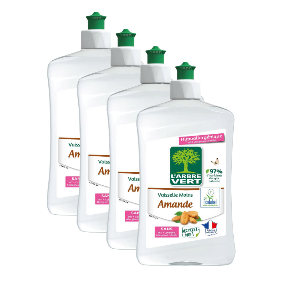 L'Arbre Vert Liquide Vaisselle, Hypoallergénique Peaux Sensibles, Amande, 4 x 500 ml (= 2 L)