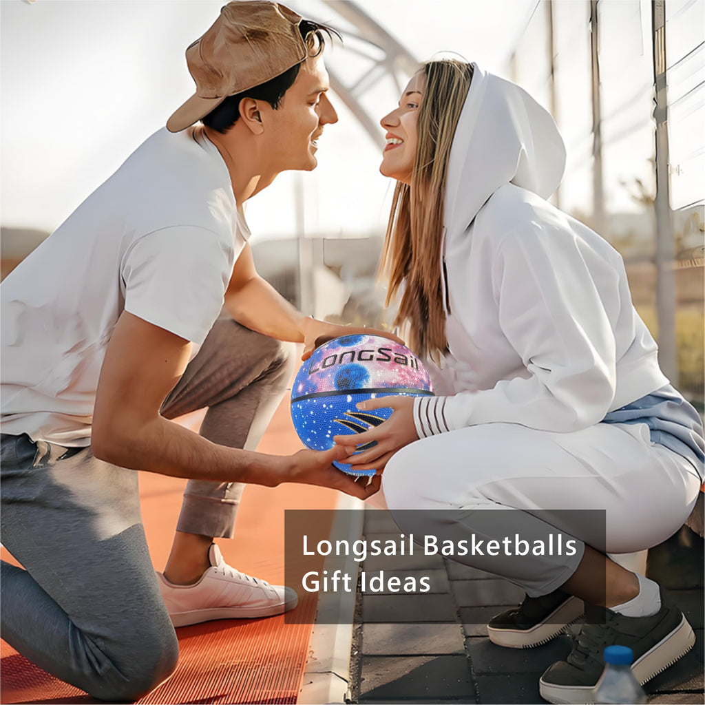 LONGSAIL Ballon de basketball en cuir composé/microfibre premium taille 7 – Sky Blue