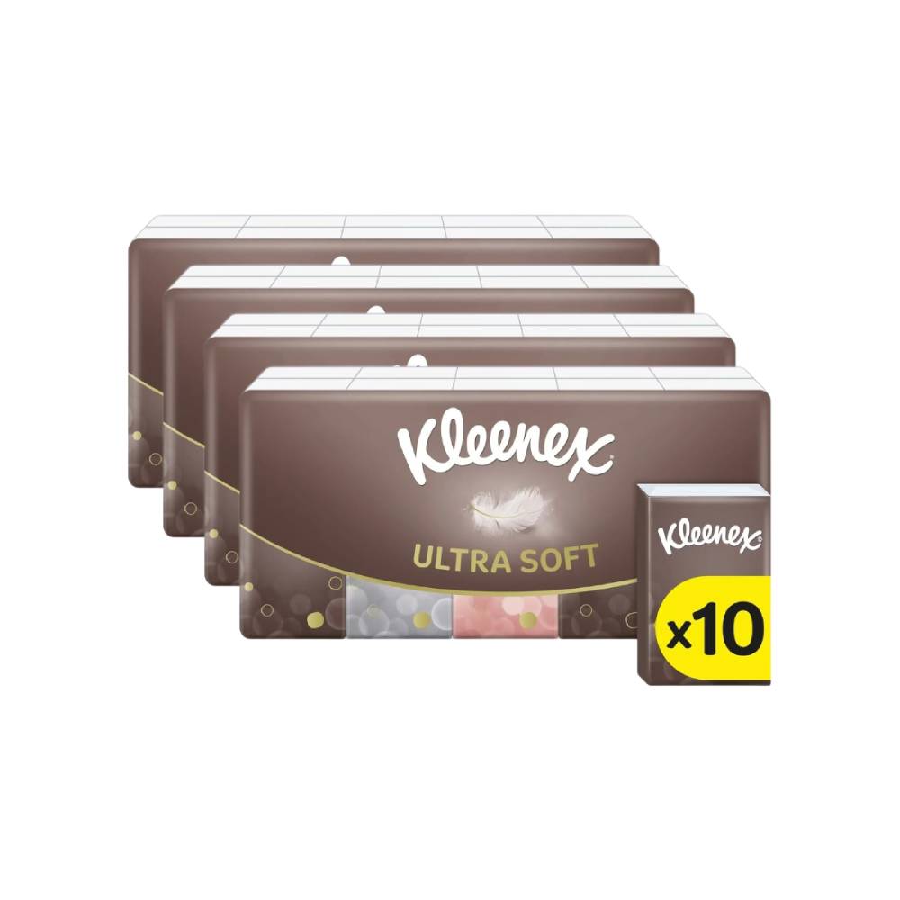 Kleenex mouchoirs en papier ultra doux, paquets de poche, 40 x 7 mouchoirs (280 mouchoirs au total) (4 paquets de 10)