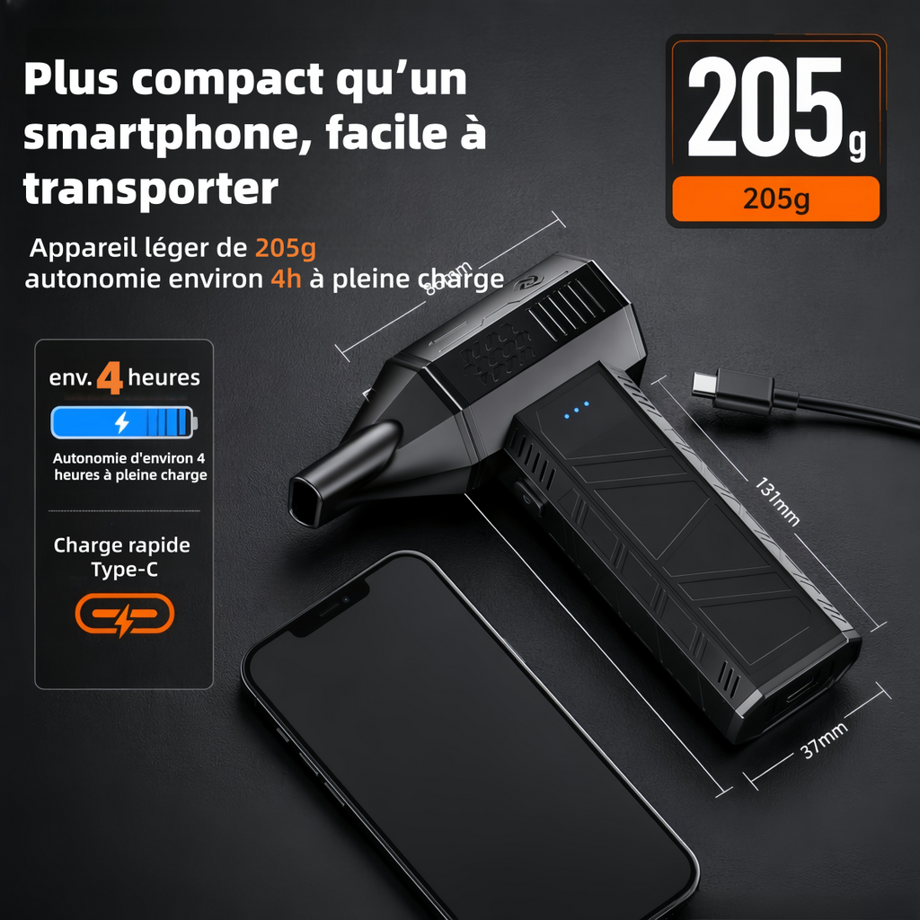 JUFINX X3 mini Dépoussiéreur à air comprimé style WOLFBOX - Ventilateur turbo 110 000 tr/min | Charge rapide 20 W, Batterie rechargeable, 3 vitesses réglables, Autonomie de 4 heures