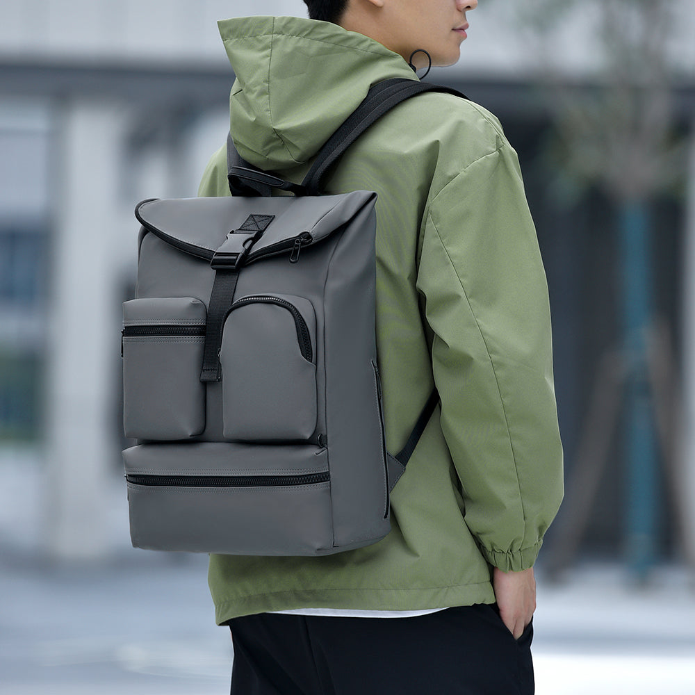 Sac à dos ordinateur portable professionnel 15,6 pouces à rabat hydrofuge Multi poches externes Poches arrière antivol Sac à dos décontracté Pour bureau et voyage quotidien