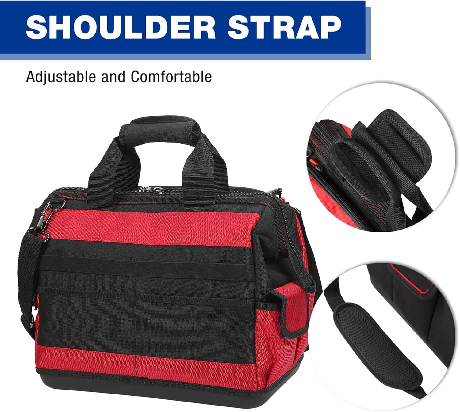 WORKPRO Sac à Outils Robuste 16 Pouces 42 x 24,5 x 34 cm | Tissu Polyester 1680D, Base Rigide Imperméable, Ouverture Large, 39 Poches avec Élastique et Crochet, Bandoulière
