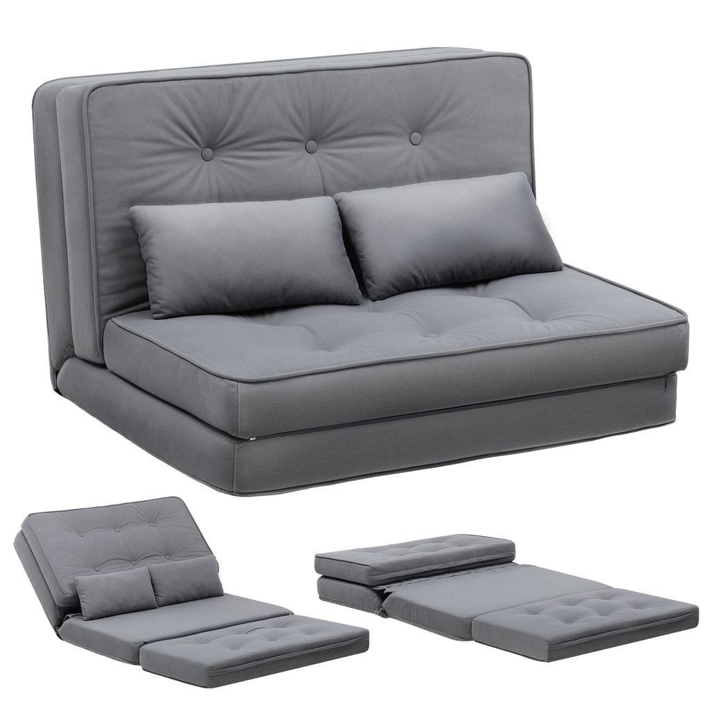 COMHOMA Canapé de sol pliant 3-en-1, Canapé-lit avec dossier réglable à 6 niveaux, 2 coussins lombaires, Pour salon, chambre et camping, Gris