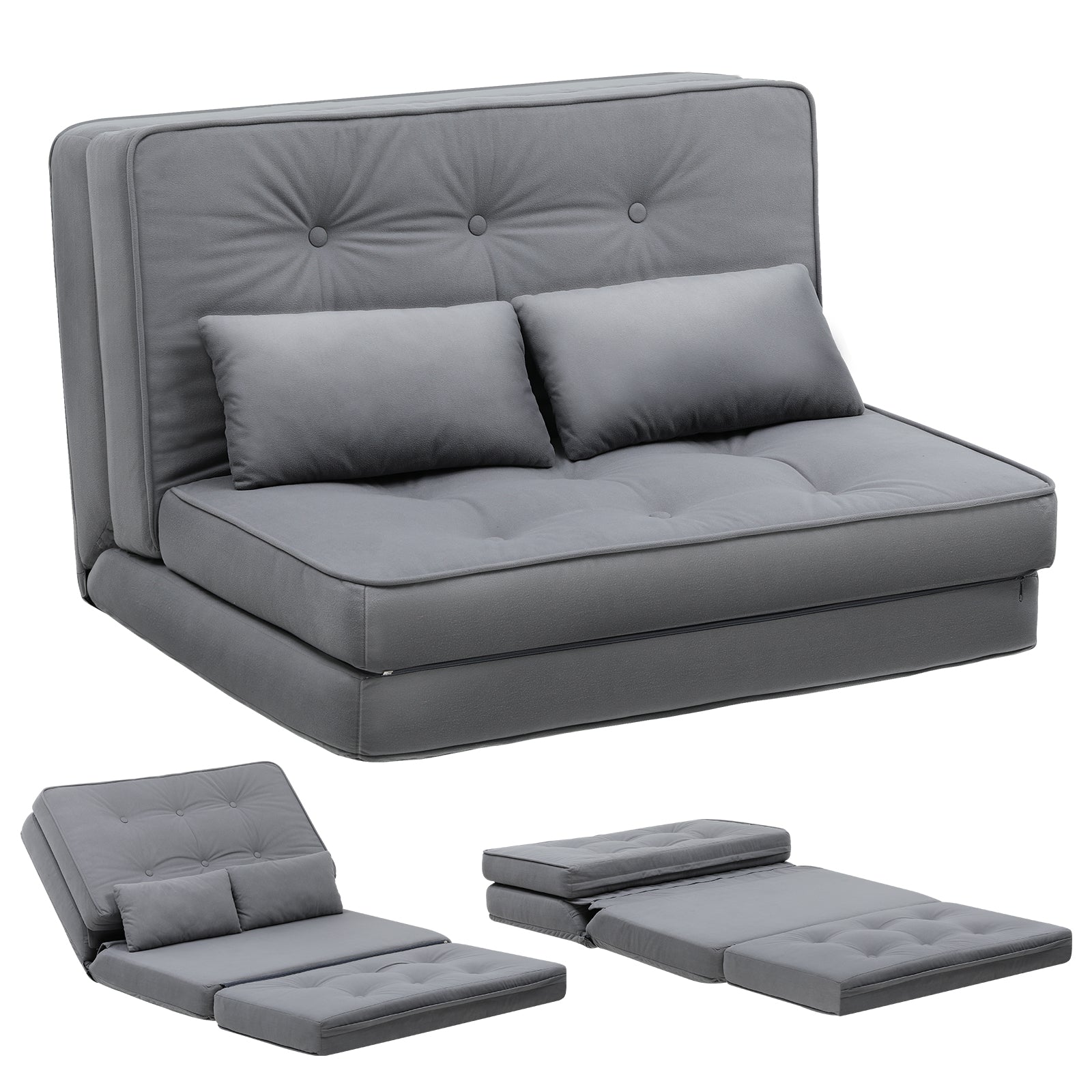 COMHOMA Canapé de sol pliant 3-en-1, Canapé-lit avec dossier réglable à 6 niveaux, 2 coussins lombaires, Pour salon, chambre et camping, Gris