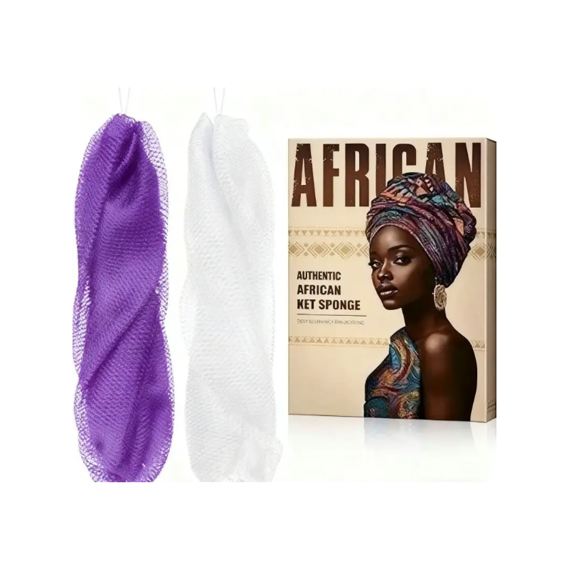 GENERIC - Kit Eponge Filet Africain Violet Et Blanc avec Corde - 70g