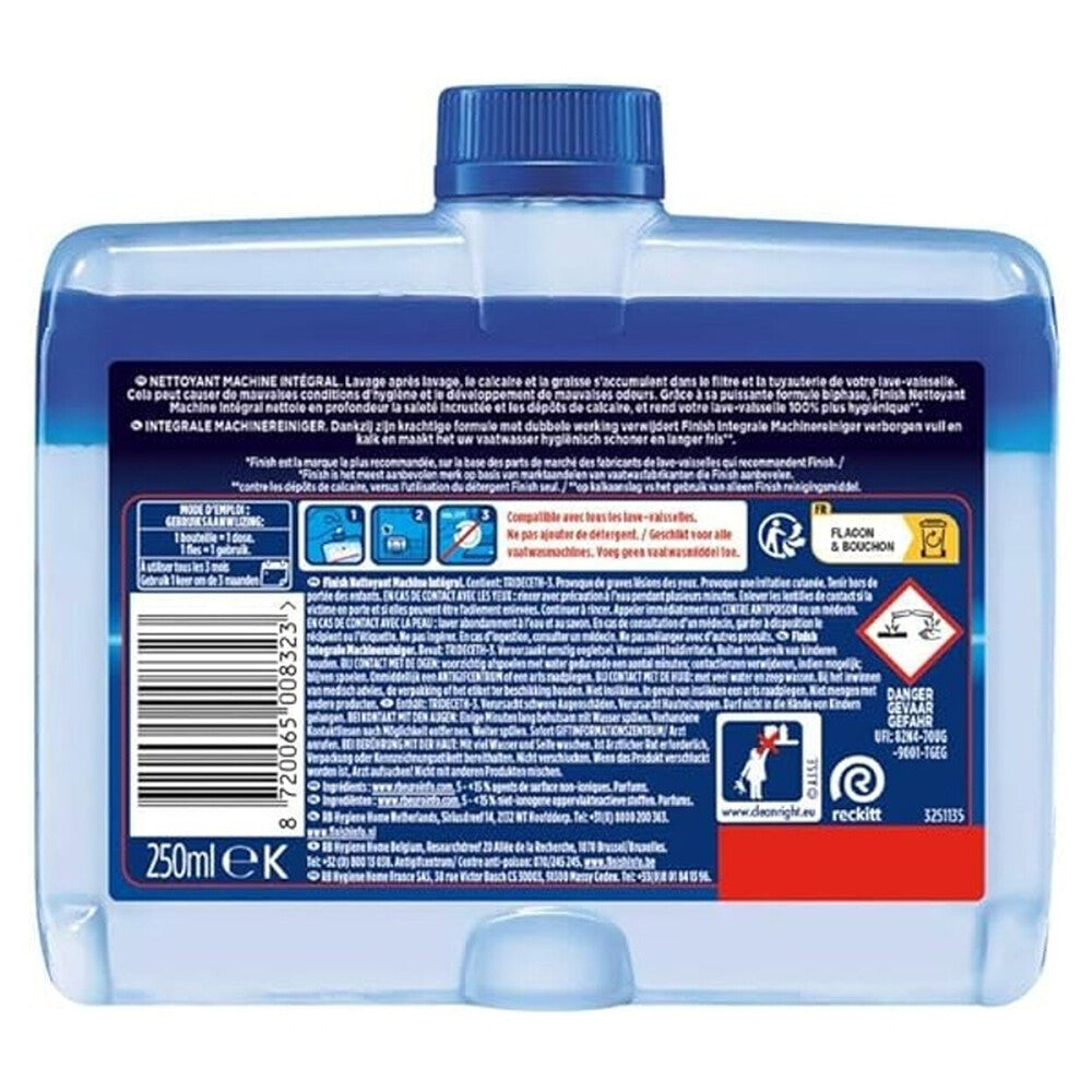 Finish Nettoyant Lave-vaisselle Nettoyage en Profondeur Éliminateur d'Odeurs Sans Parfum 4 x 250 ml (= 1 L)