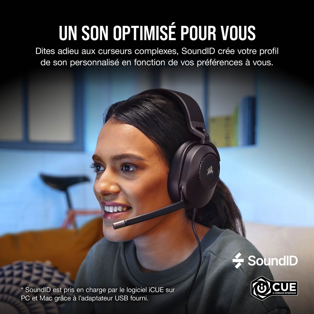 Corsair HS65 Surround Casque Gaming Filaire (Jack 3,5 mm) - Micro rabattable - Carbone