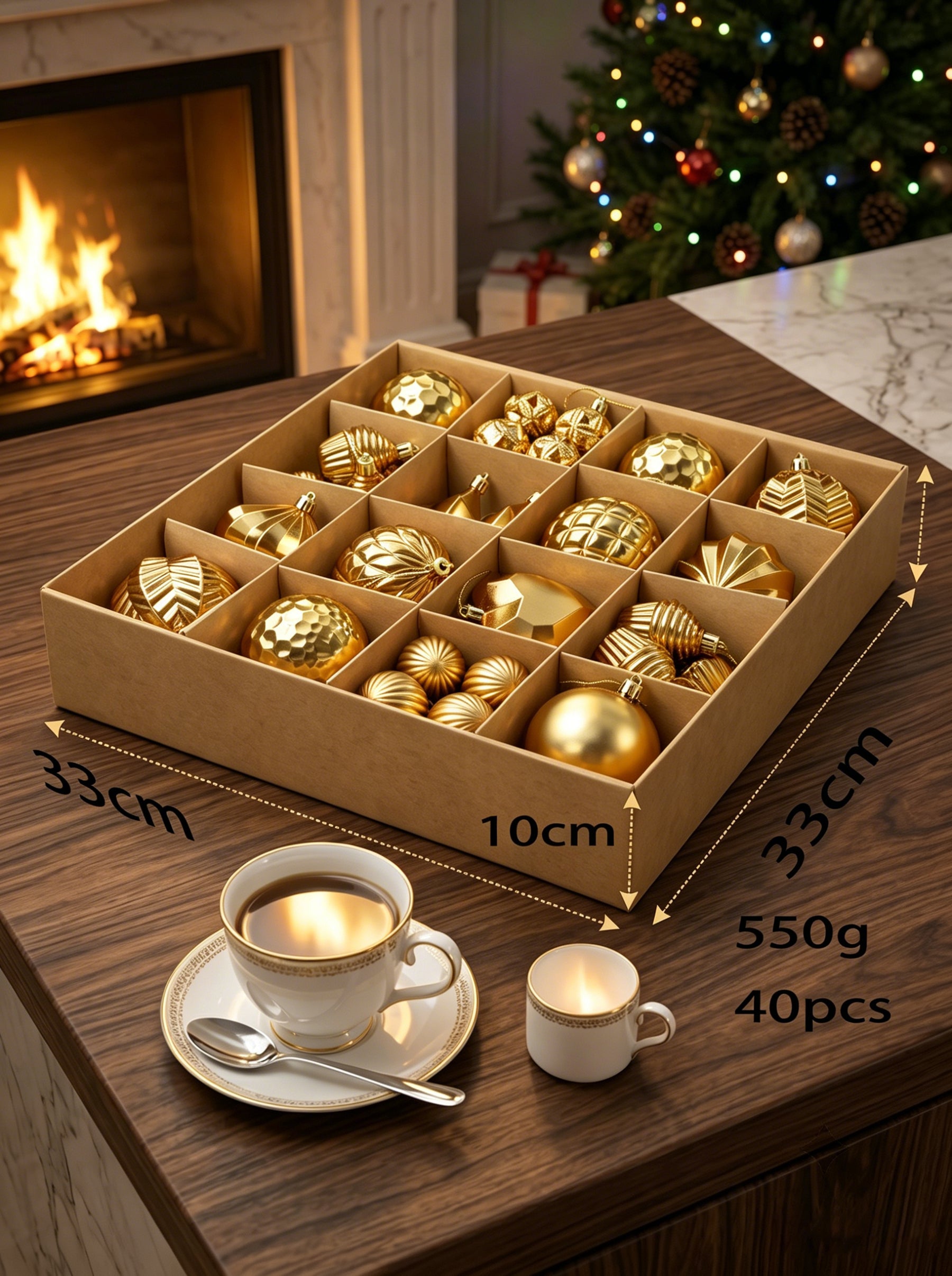Ju7cer Lot de 40 boules de Noël, pour décoration de sapin et de fêtes, couleur or