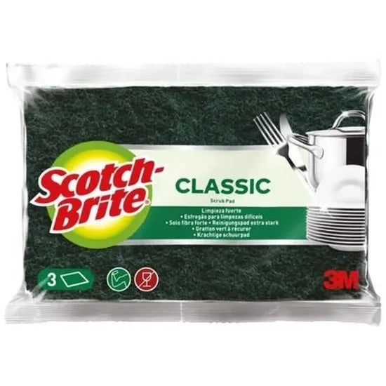 SCOTCH BRITE Tampons à récurer verts usage intensif longue durée 3 tampons