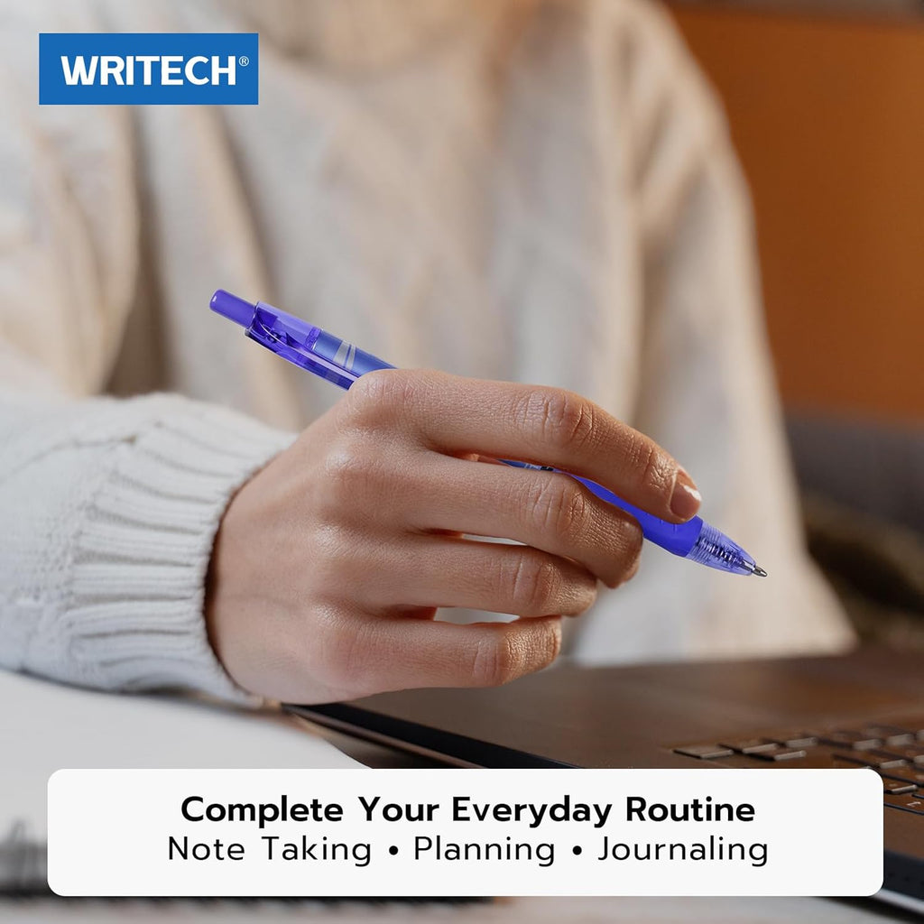 WRITECH Lot de 8 stylos à bille rétractables, pointe moyenne 1,0 mm, encre noire, bleue et rouge, écriture fluide, encre à faible viscosité