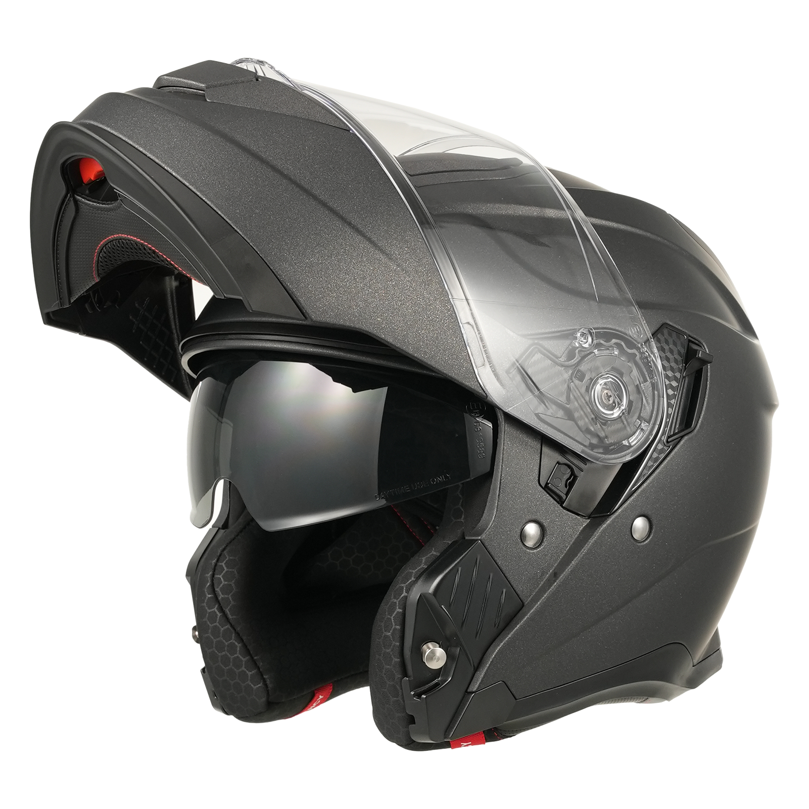 MY-935 Casque de moto intégral modulaire à visière relevable, certifié ECE 22.06, casque de moto à double visière, unisexe pour hommes et femmes, titane mat, taille XXL