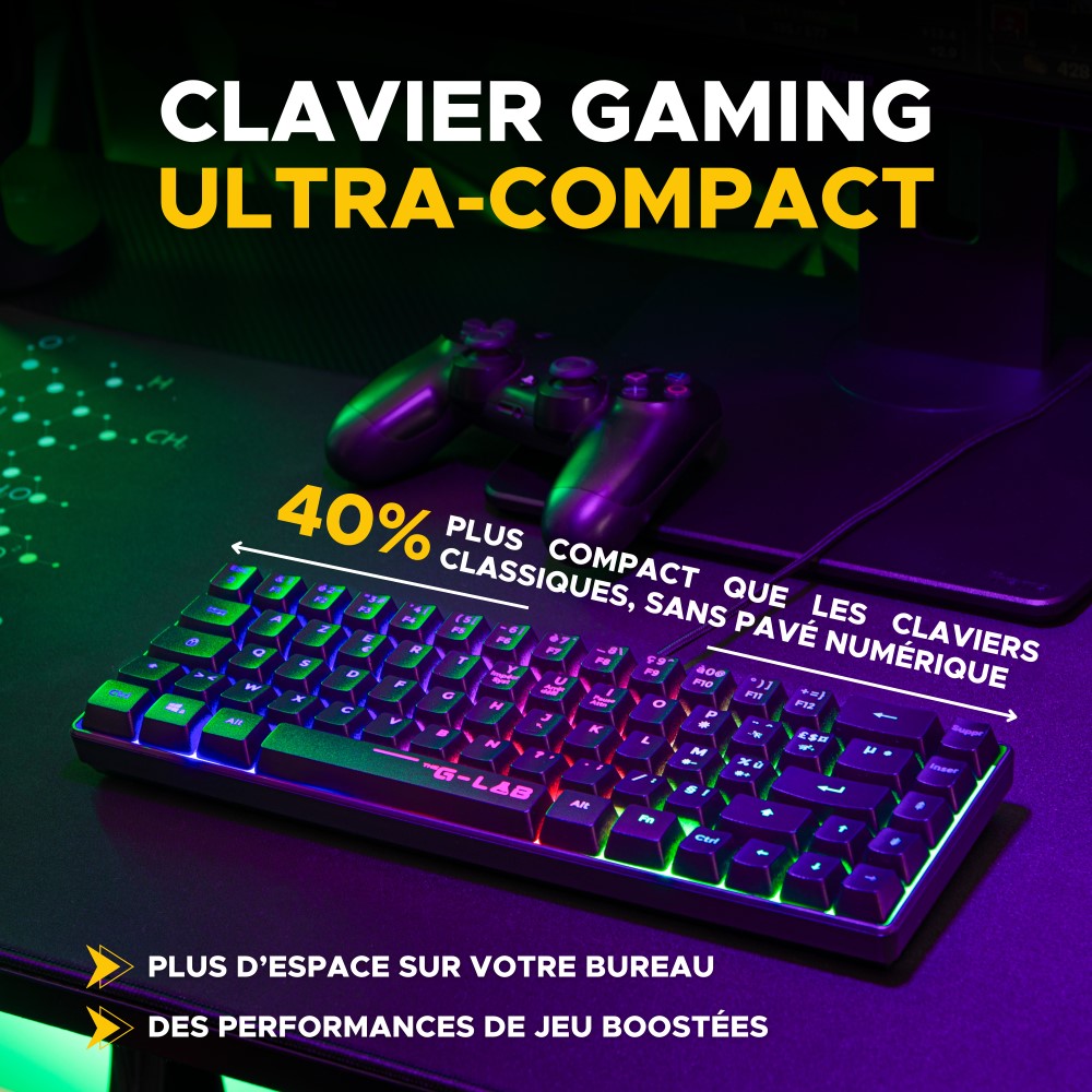 THE G-LAB Hydrogen Combo Set Clavier et Souris Gaming Filaire - AZERTY, 7200 DPI, 6 Boutons - Noir