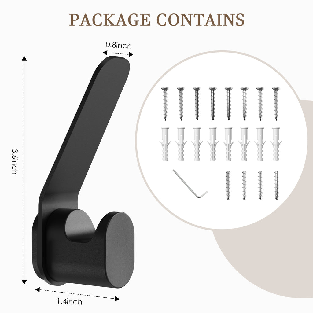 KAPANOU Lot de 8 crochets muraux double face en métal robuste, crochets décoratifs modernes en aluminium pour suspendre manteaux, serviettes et chapeaux (noir), Vente de fin d’année