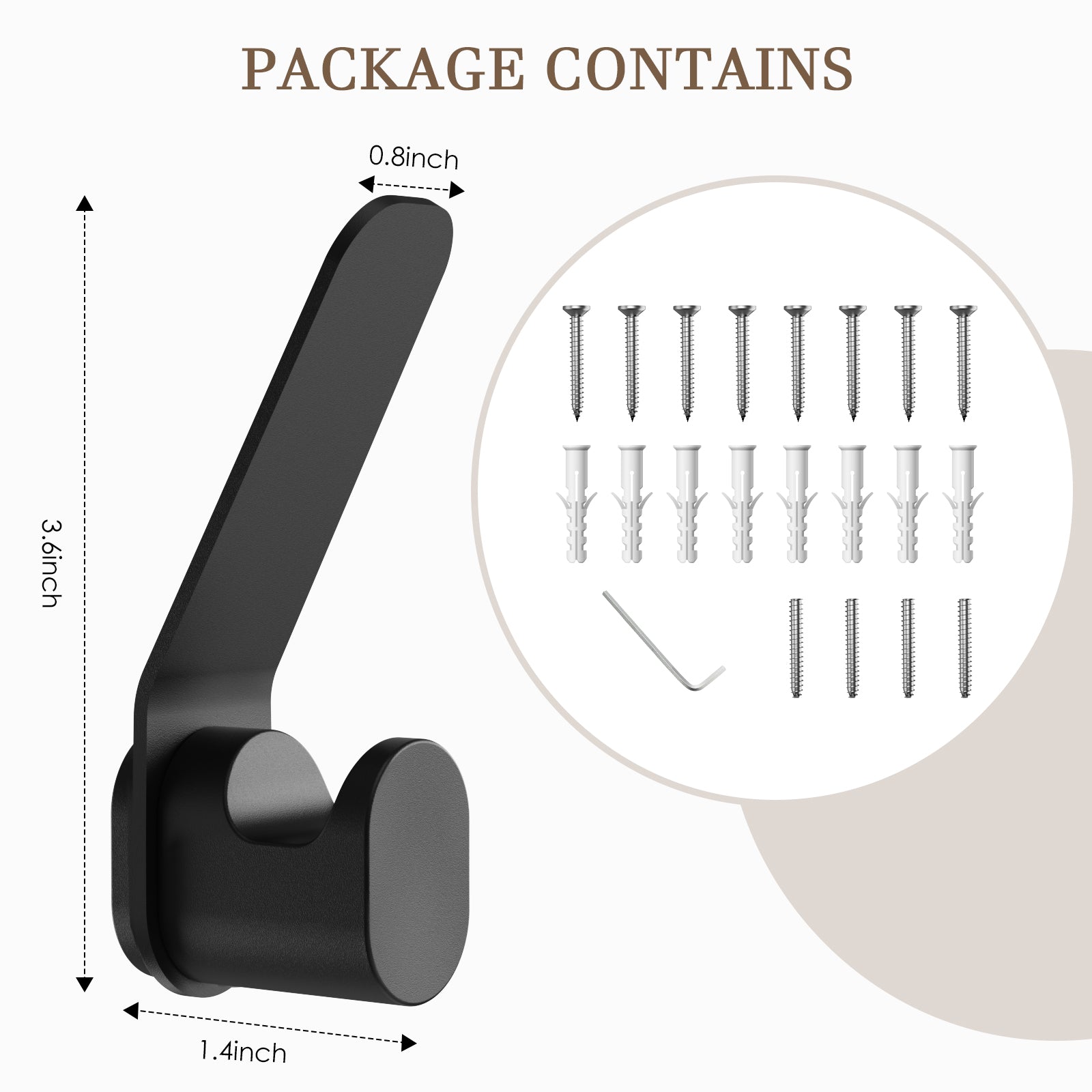 KAPANOU Lot de 8 crochets muraux double face en métal robuste, crochets décoratifs modernes en aluminium pour suspendre manteaux, serviettes et chapeaux (noir), Vente de fin d’année