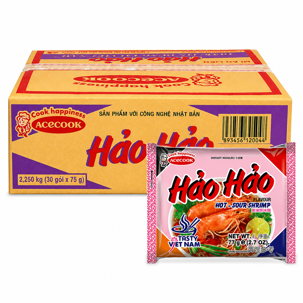 HaoHao Nouilles instantanées saveur crevettes aigres-piquantes - Lot de 30 x 77 g