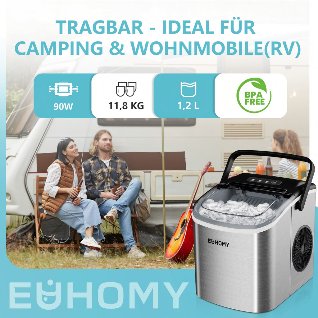 Euhomy Machine à glaçons compacte, 9 glaçons en 6 minutes, 12 kg/24 h