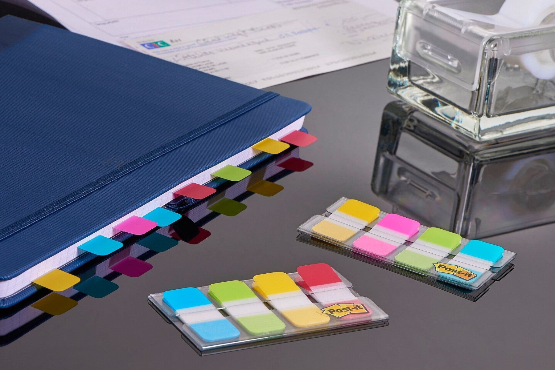 Post-It Onglets d’indexation résistants pour classeur, petit format, bleu, violet, rose et jaune, 15,8 mm x 38,1 mm, 40 onglets/ distributeur, 1 distributeur/boîte