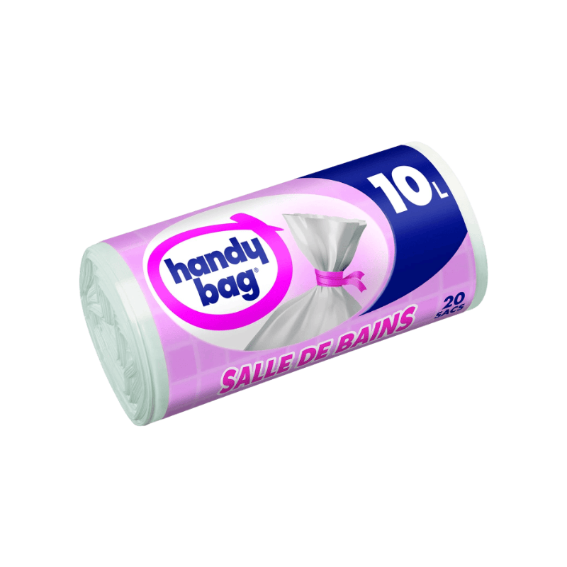Handy Bag Sacs Poubelle à Liens Coulissants pour Salle de Bain, 10 L, 20 Sacs, Fond Anti-fuite