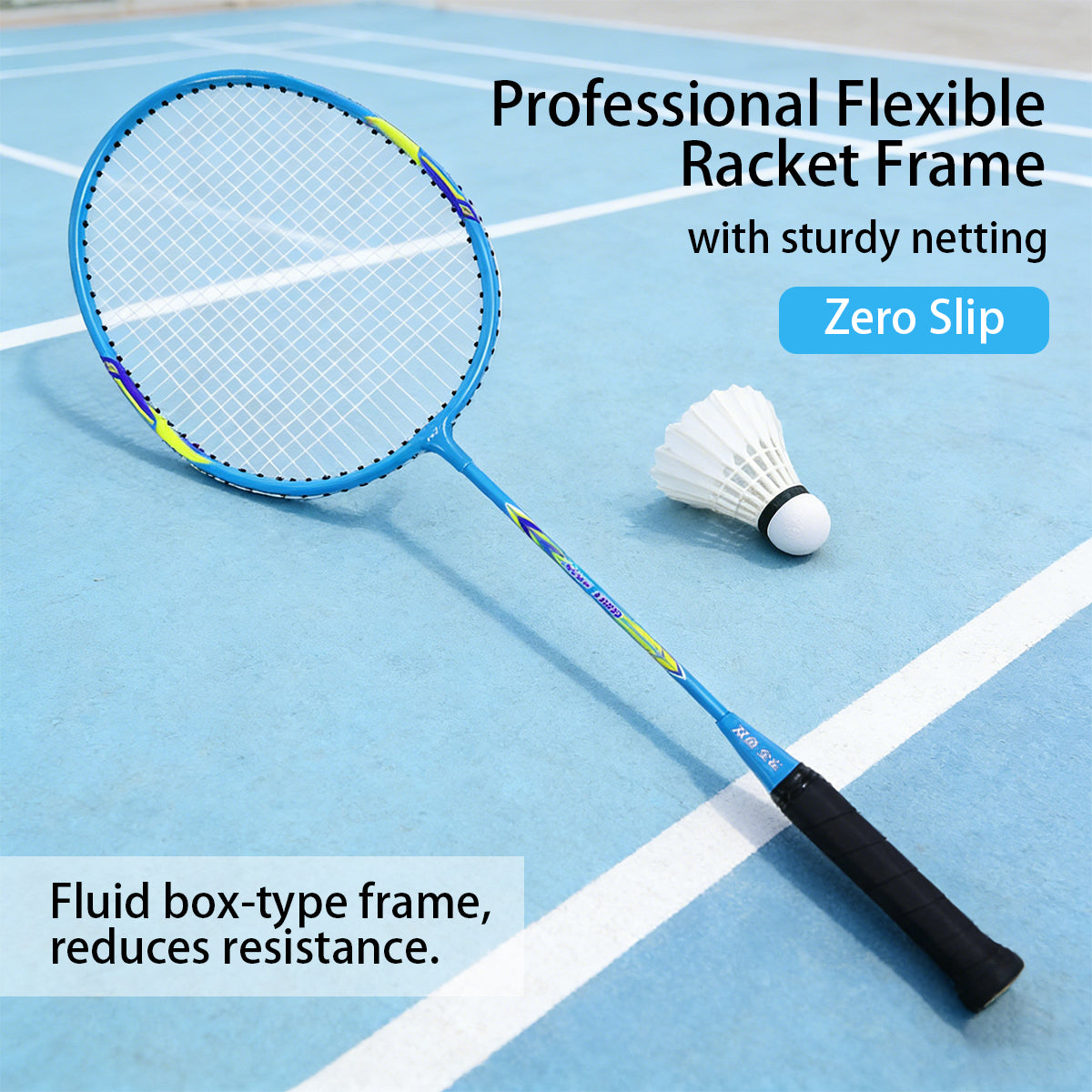 Double Fish JinQue Raquettes de badminton légères et durables Set de doubles Bleu 1308 avec housse, 2 raquettes, volants non inclus