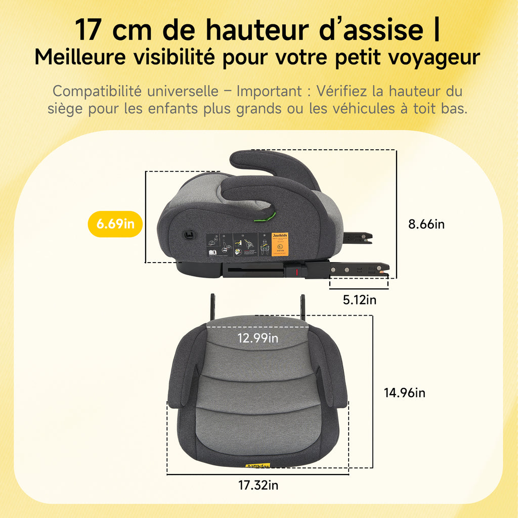 Jovikids OHHO Siège Auto Élévateur Enfant, ISOFIX de 125 à 150 cm (Environ 6 à 12 ans, 15-36 kg), Siège Auto Groupe 2 3, ECE R129, Léger, Élévateur ISOFIX