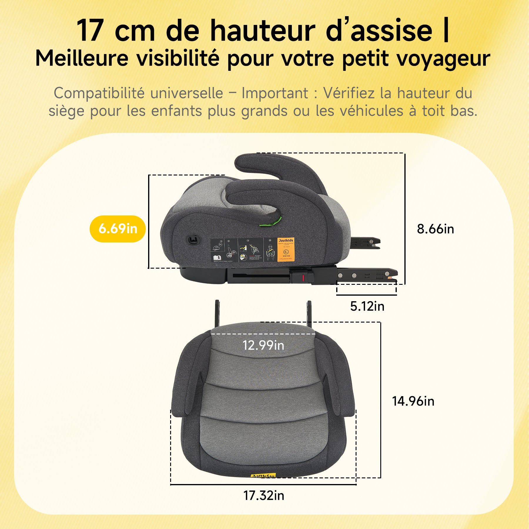 Jovikids OHHO Siège Auto Élévateur Enfant, ISOFIX de 125 à 150 cm (Environ 6 à 12 ans, 15-36 kg), Siège Auto Groupe 2 3, ECE R129, Léger, Élévateur ISOFIX