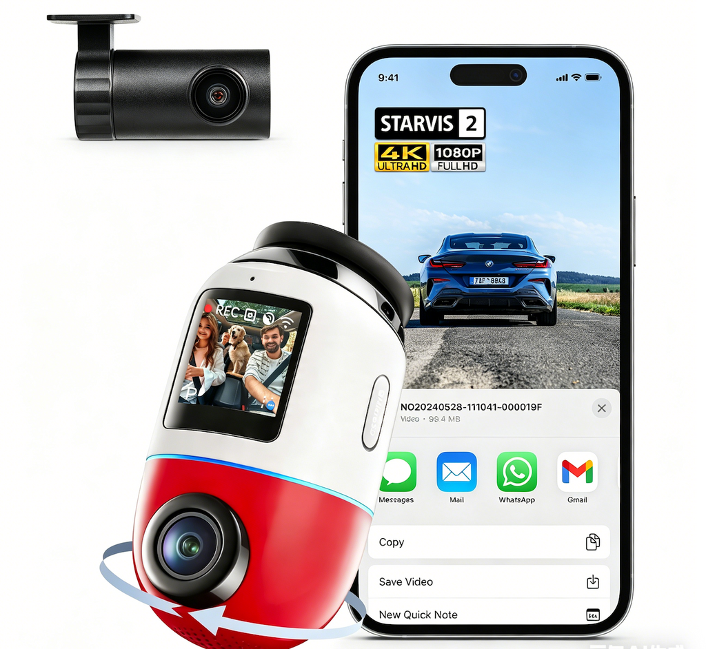 Dashcam 4K 70mai Omni X800-2 Avant et Arrière 4K+1080P, Caméra de Voiture Vue Complète 360° avec Sony STARVIS 2, 4K 60FPS, Vision Nocturne HDR, Détection de Mouvement par IA