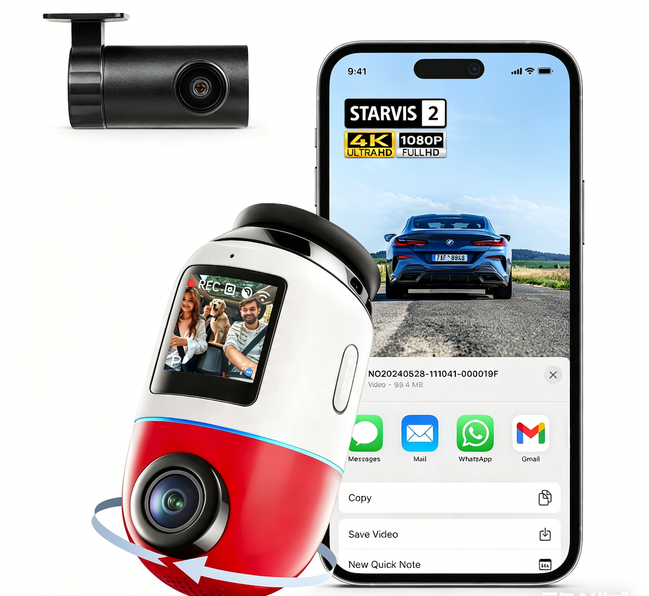 Dashcam 4K 70mai Omni X800-2 Avant et Arrière 4K+1080P, Caméra de Voiture Vue Complète 360° avec Sony STARVIS 2, 4K 60FPS, Vision Nocturne HDR, Détection de Mouvement par IA