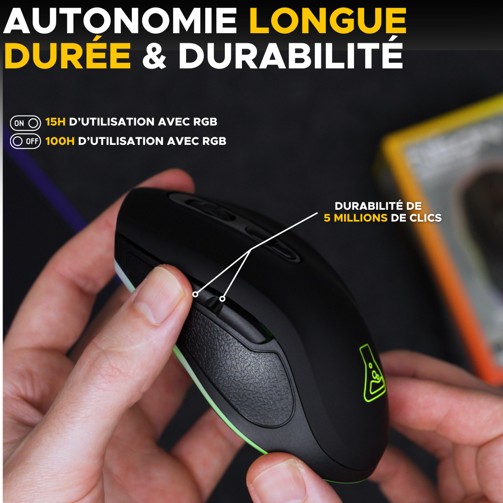 THE G-LAB Kult Krypton Souris Gaming sans Fil 2.4GHz & Bluetooth - 6400 DPI, 6 Boutons - Noir