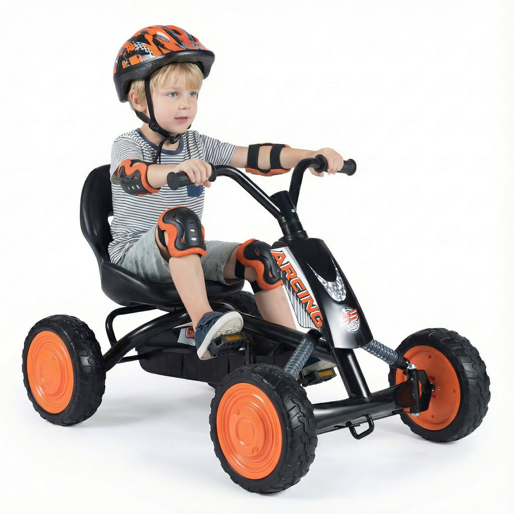 Costway Kart à pédales pour enfants, Siège réglable à 2 positions, 4 roues durables, capacité de charge 30 kg, convient aux enfants de 3 à 8 ans, Noir