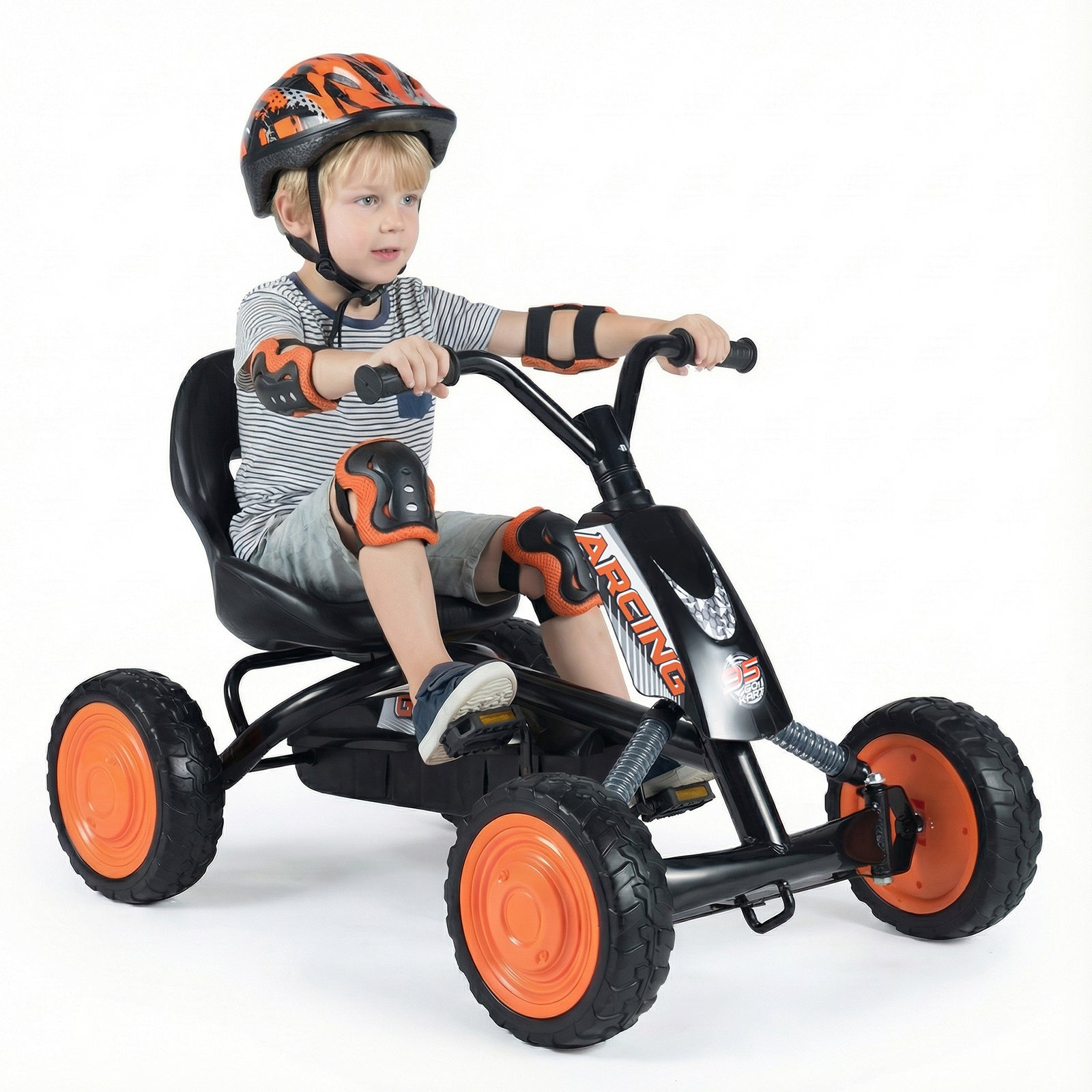 Costway Kart à pédales pour enfants, Siège réglable à 2 positions, 4 roues durables, capacité de charge 30 kg, convient aux enfants de 3 à 8 ans, Noir