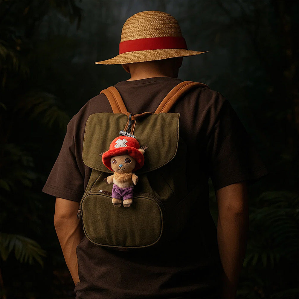 One Piece Porte-clés en peluche Tony Tony Chopper Mini Figurine Charms de sac avec étiquette logo Antilope Chapeau à cerf Tiroir à fermeture éclair Accessoires de collection d'anime
