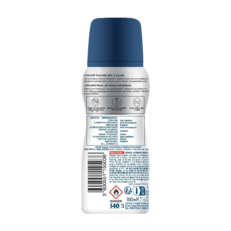NARTA Resixyl Déodorant Aérosol Anti-Irritations Peaux Sensibles et Transpiration Excessive 100ml
